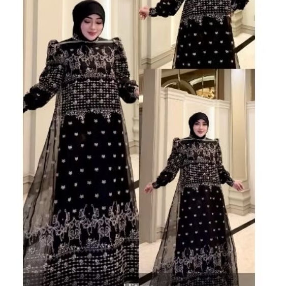 Dress bordir sutra organza shellasaukia