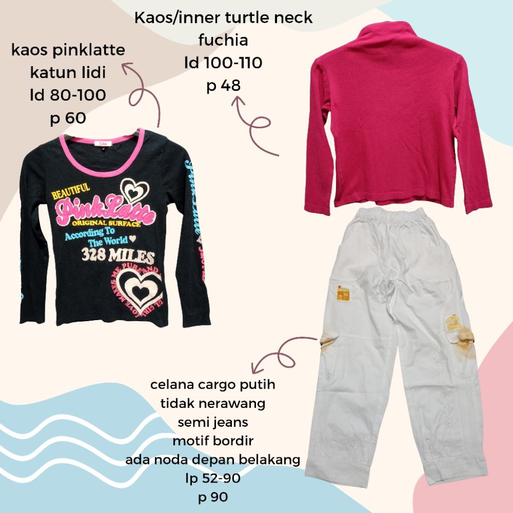 buy 1 get 3 atasan/kaos pinklatte spell out celana cargo