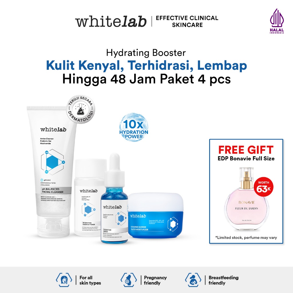 Whitelab Hydrating Series - Facial Cleanser, Essence Toner, Serum, Moisturizer, Sleeping Mask Paket 