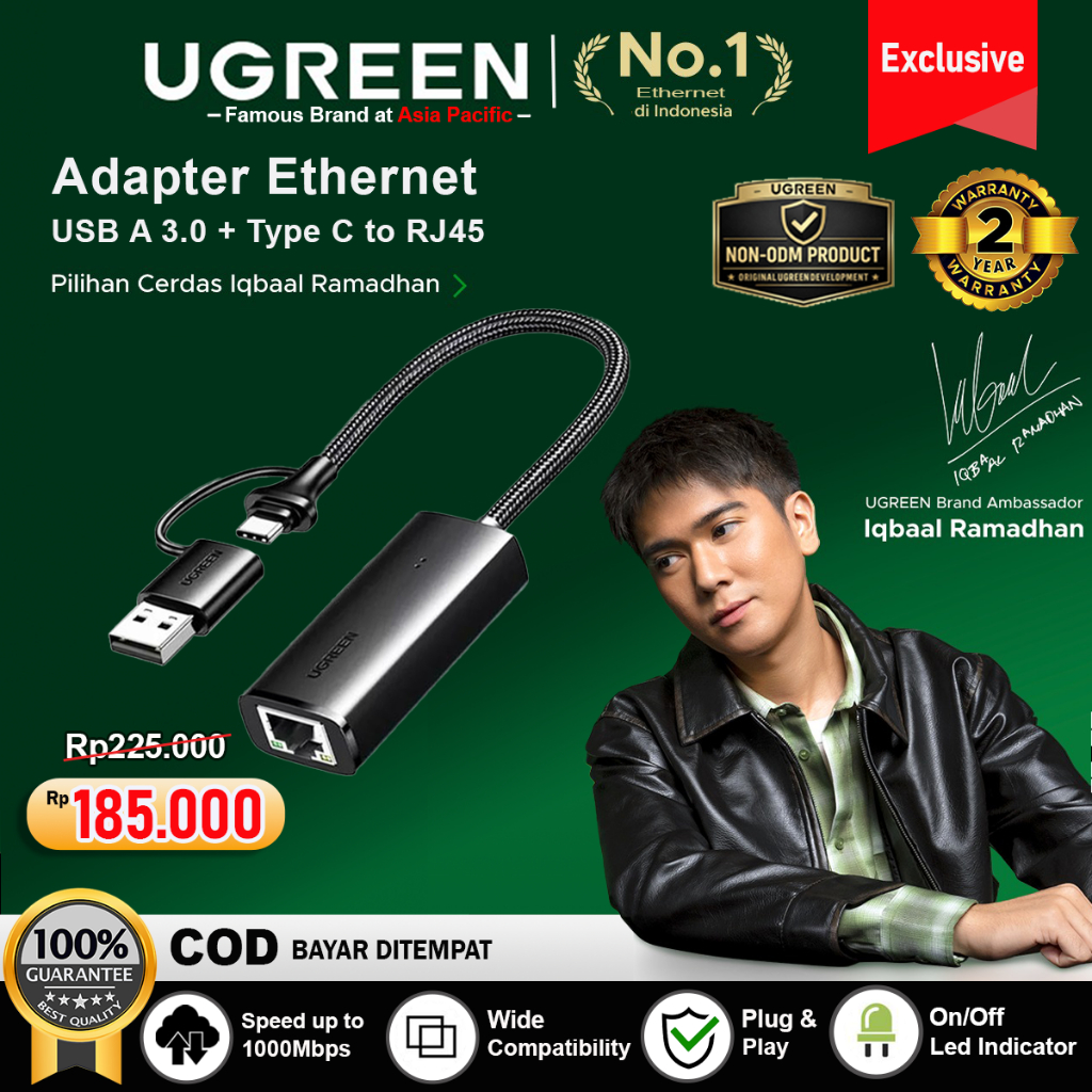 UGREEN USB Type-C To Lan RJ45 Ethernet Adapter 1000Mbps For Windows Mac Os 15638