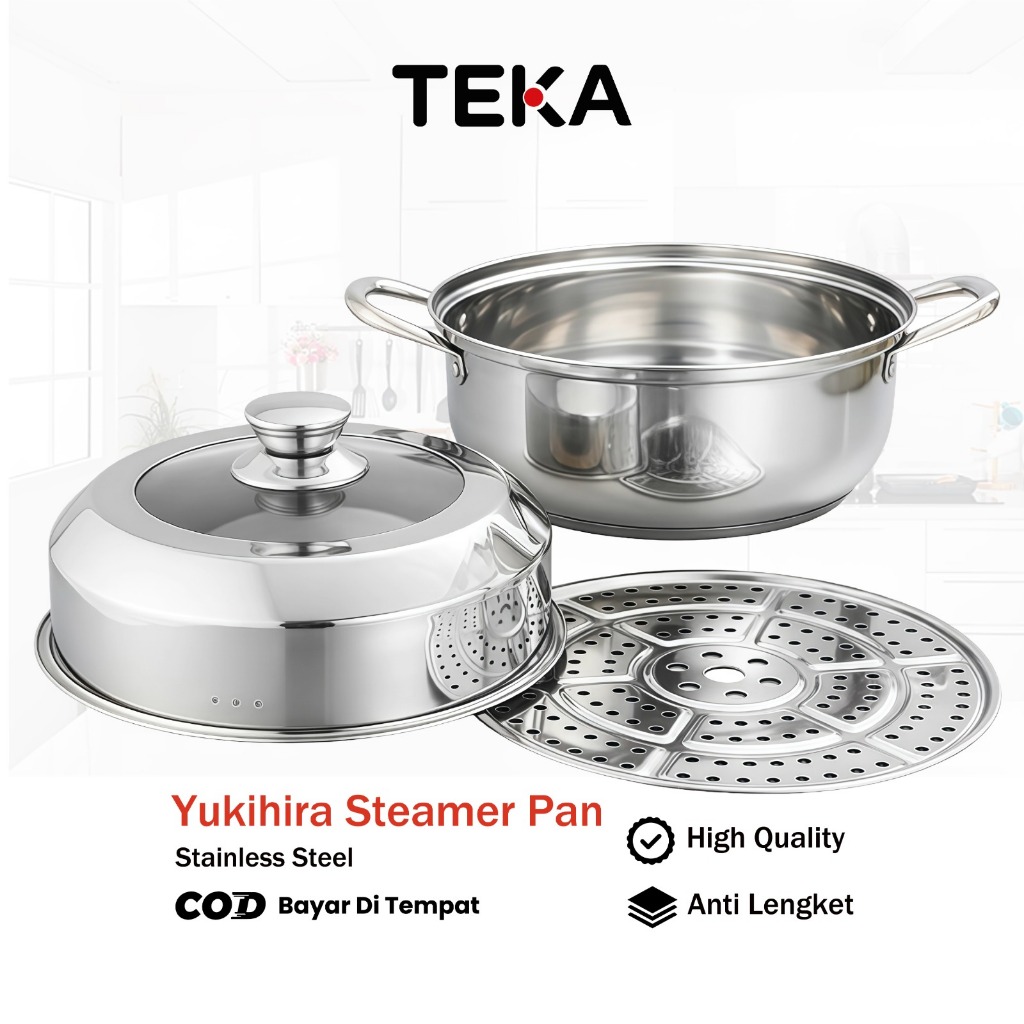 TEKA 28CM Kukus Dandang Panci Steamer Tebal Langseng Sarangan Stainless Steel Serbaguna Bahan Stainl