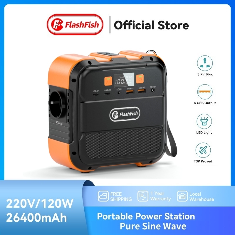 120W 98Wh | FlashFish Portable Powerbank Camping Mini Genset Solar Generator Power Station Solar Pow