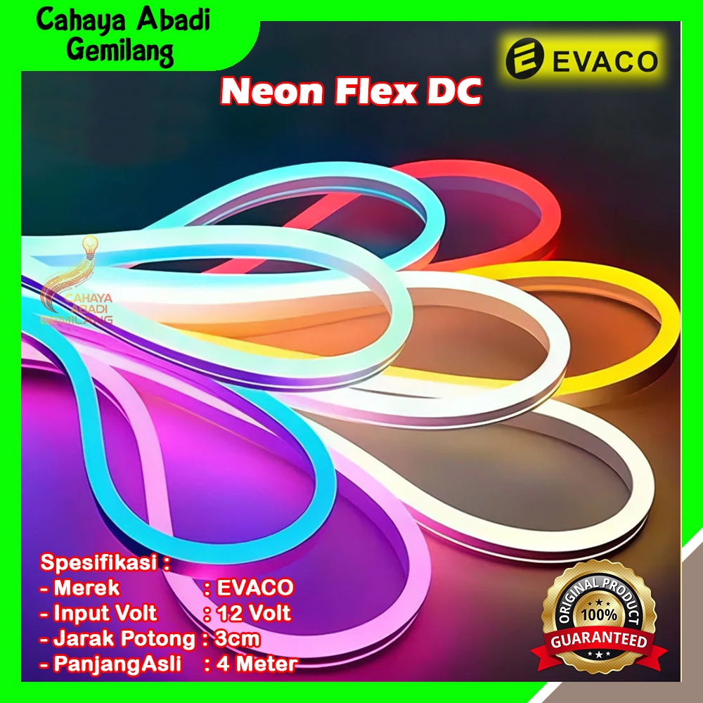 Lampu Led Neon Flex Led Strip Flexible 5 METER DC 12V IP65 Waterproof Harus pakai Adaptor 12V 2a - 3