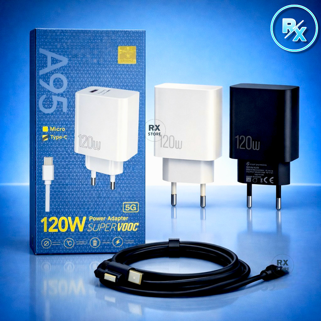 Charger Oppo A95 120W Super Vooc Micro & Type C Casan Oppo A95 Android & Usb C Kualitas Original