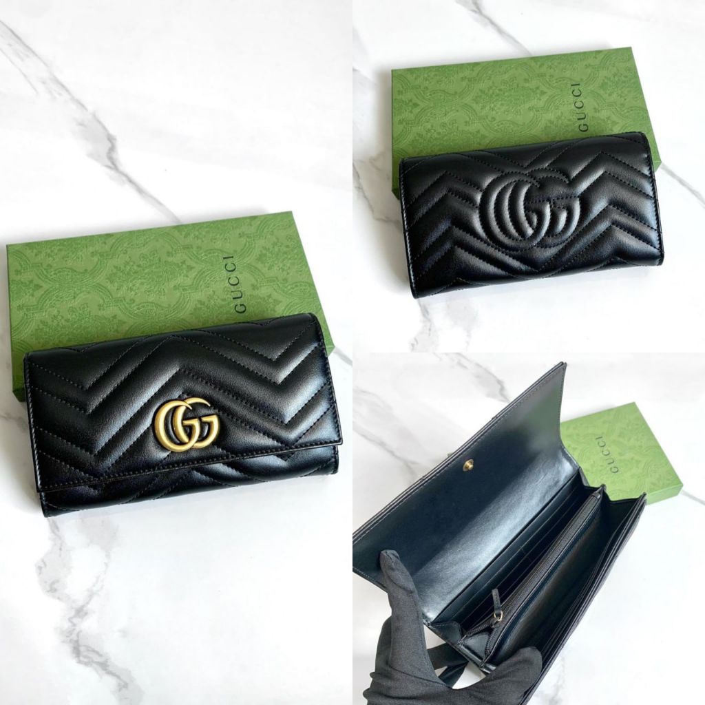 Gucci Flap Long Wallet in Black Ghw
