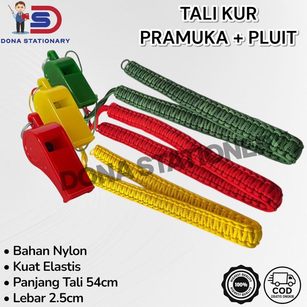 TALI KUR PRAMUKA MERAH HIJAU KUNING / Tali Kur + Pluit Set / Tali Kur Jumbo