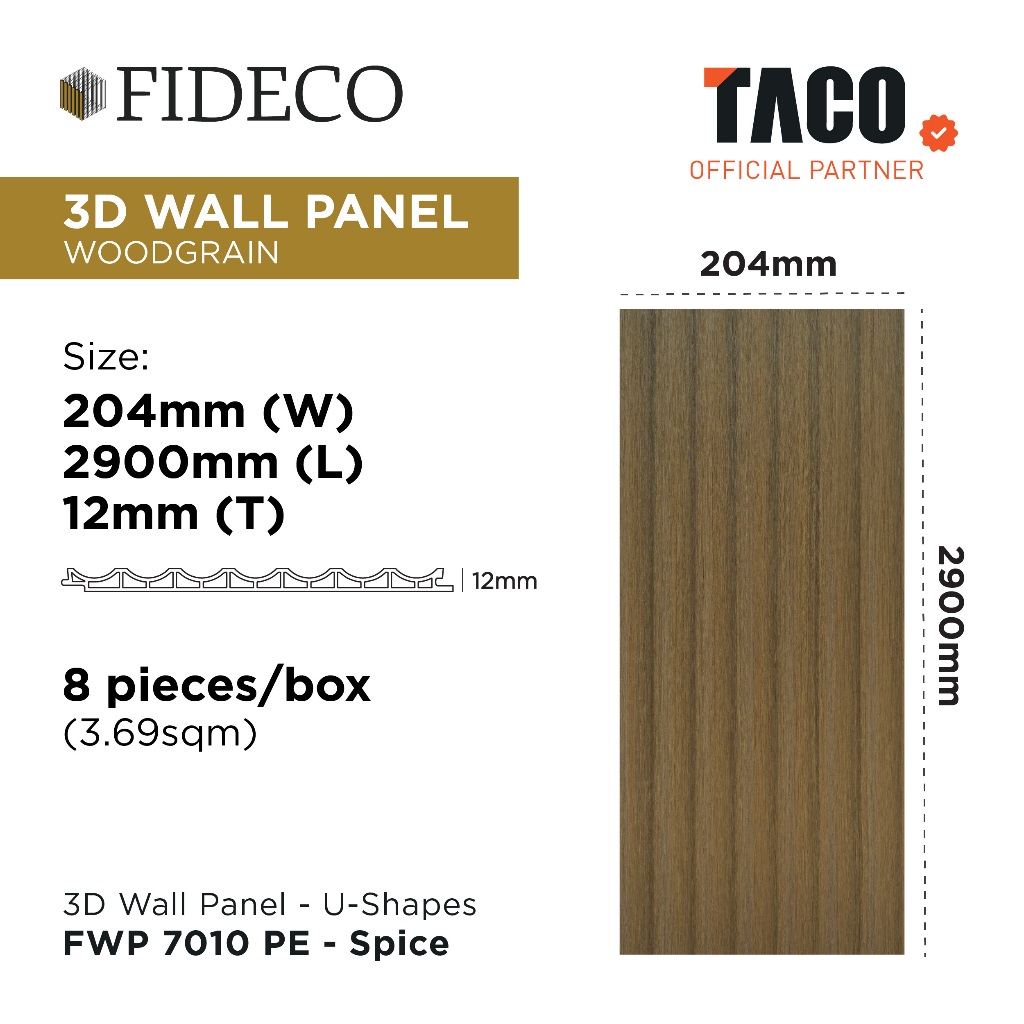 TACO FIDECO WPC 3D Wall Panel Mini Grooves Motif Solid Per 1 Lembar - FWP 7010 PF - Spice