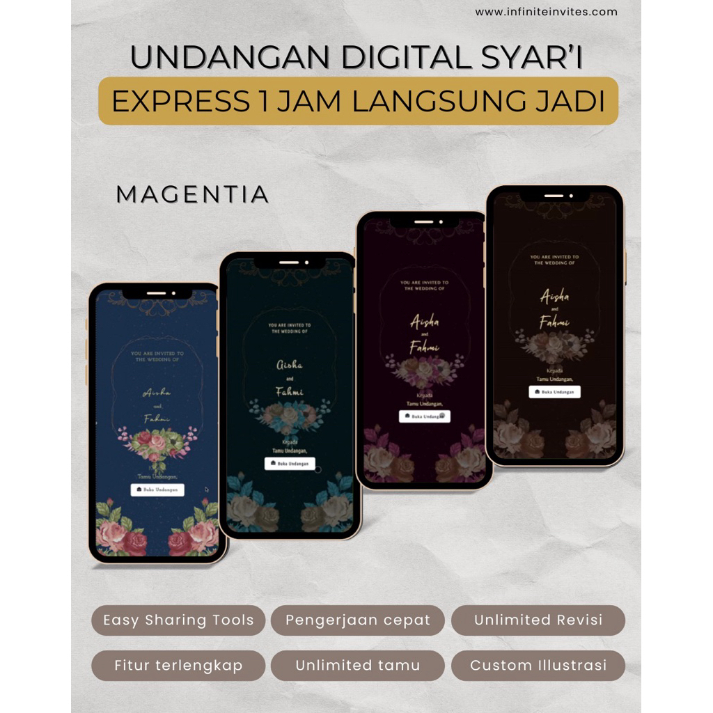 Undangan Pernikahan Digital Syar’i | Tanpa Foto | Undangan Tema Islami | Undangan Fitur Lengkap