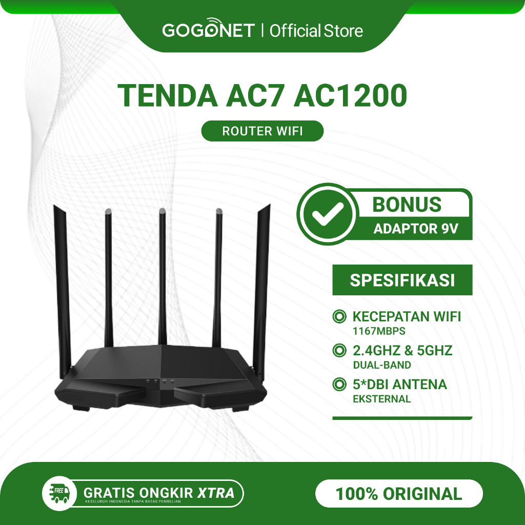 Tenda AC7 AC1200 Wireless Router WiFi Dual-Band 2.4GHz & 5GHz Bekas Original Bonus Adaptor