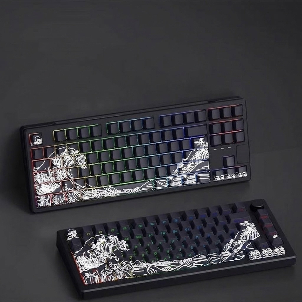 Nekomech Japanese Ukiyo Waves Keycaps PBT Cherry Profile 130 Keys Full Set Keycap