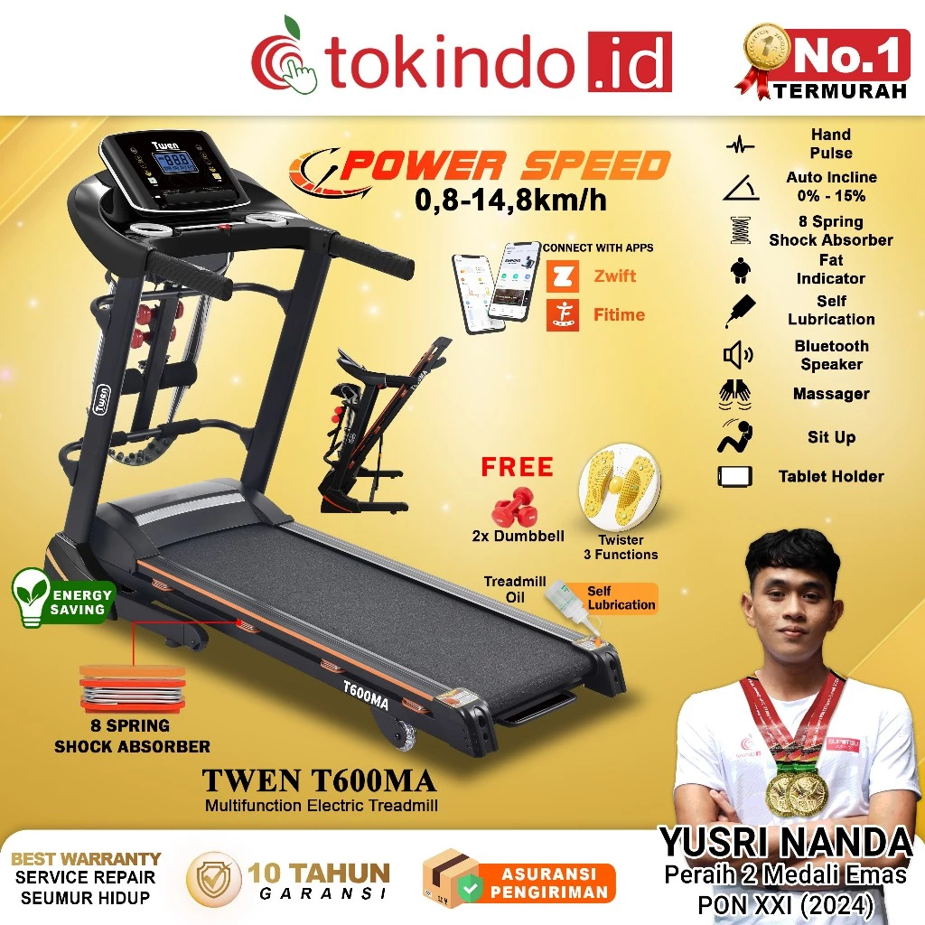 TWEN T600M T600MA series Treadmill Portable / Treadmill Electric Low Watt / Treadmill Elektrik Alat 