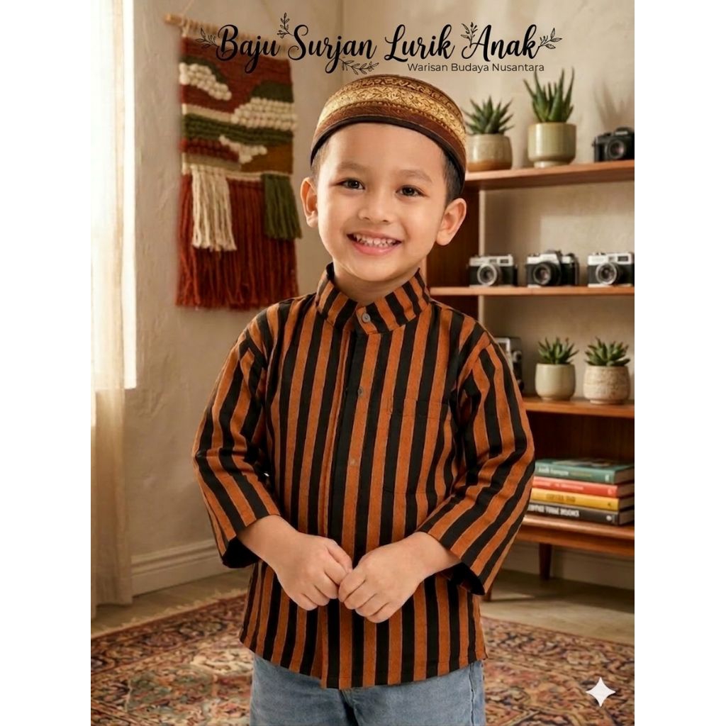 Baju Surjan Lurik Anak//Baju Lurik Adat Jawa//Surjan Lurik Anak//Atasan