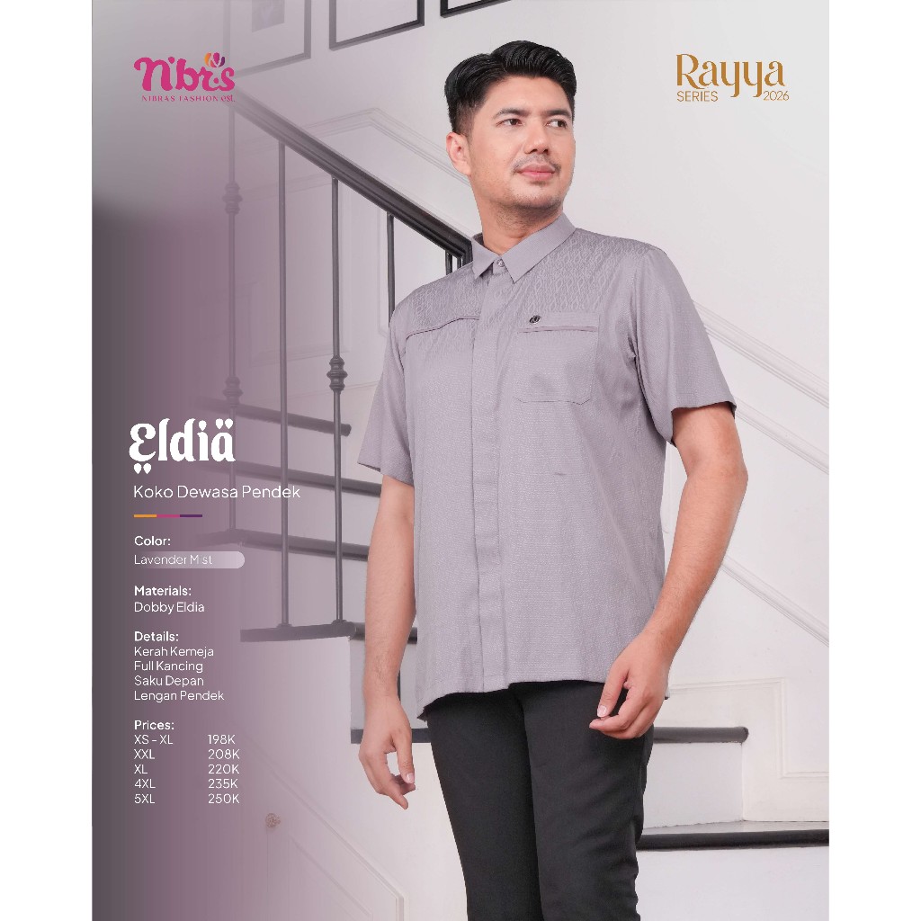 KOKO PRIA LENGAN PENDEK TERBARU ELDIA LAVENDER MIST BY NIBRAS