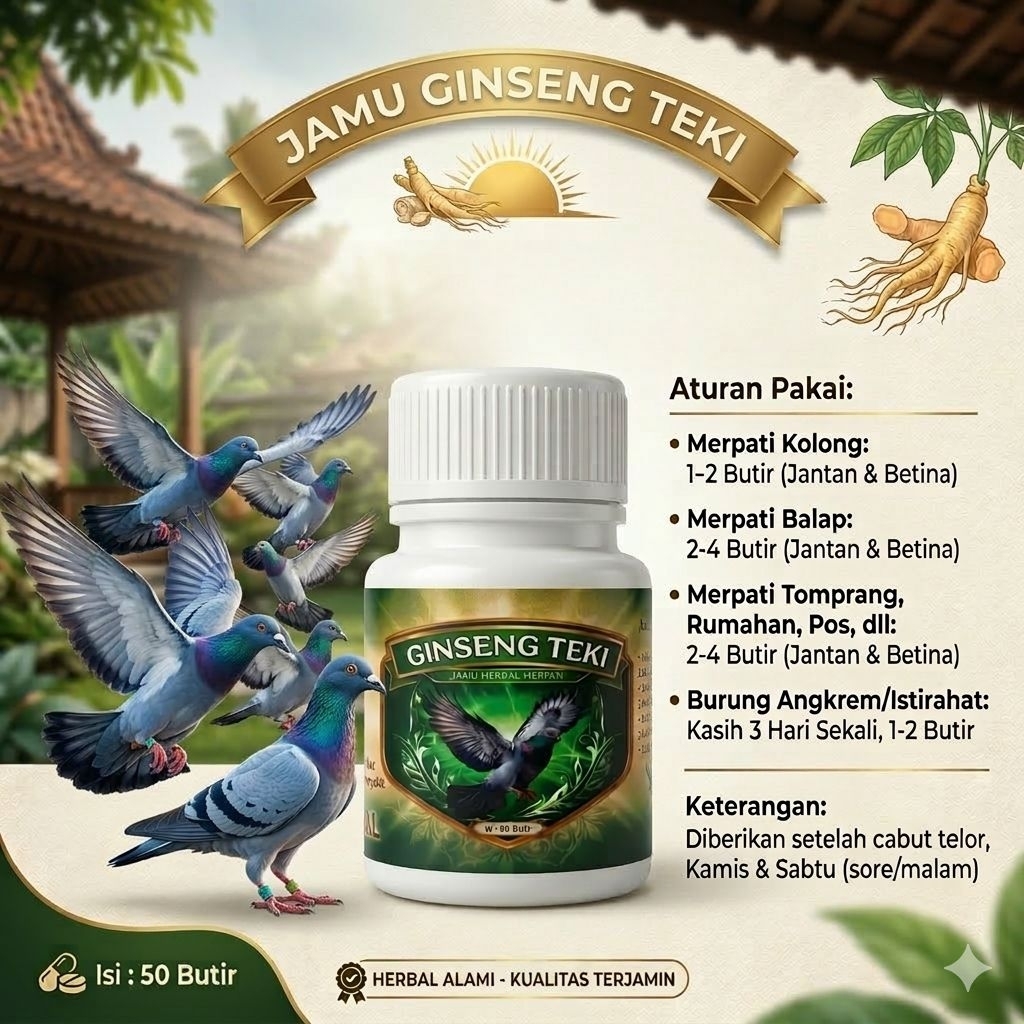 jamu ginseng teki jamu herbal untuk semua jenis merpati isi 50 butir ginseng teki