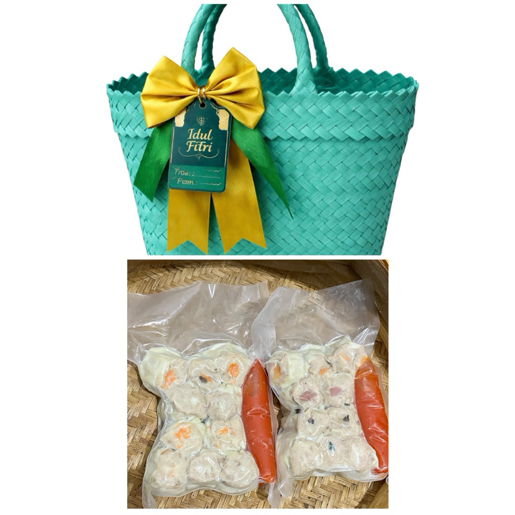 Tas Hampers, Goodie Bag, Isi Dimsum Frozen, Bisa custom Pita Kartu, Bingkisan, Anyaman, Kerajinan, U