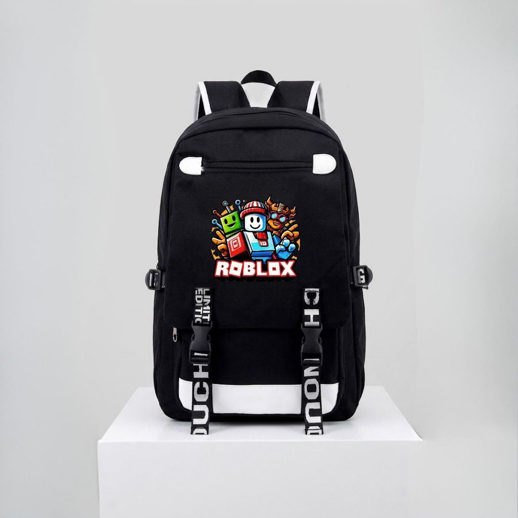 CATENZO - Tas Ransel Anak Sekolah Desain Roblox - Tas Anak Laki Laki Hitam Putih - CUT036