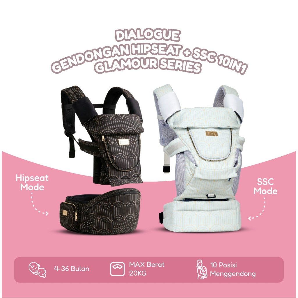 Dialogue Baby Gendongan Hipseat + SSC M Shape Glamour Series Gendongan Bayi Depan Anti Air Premium