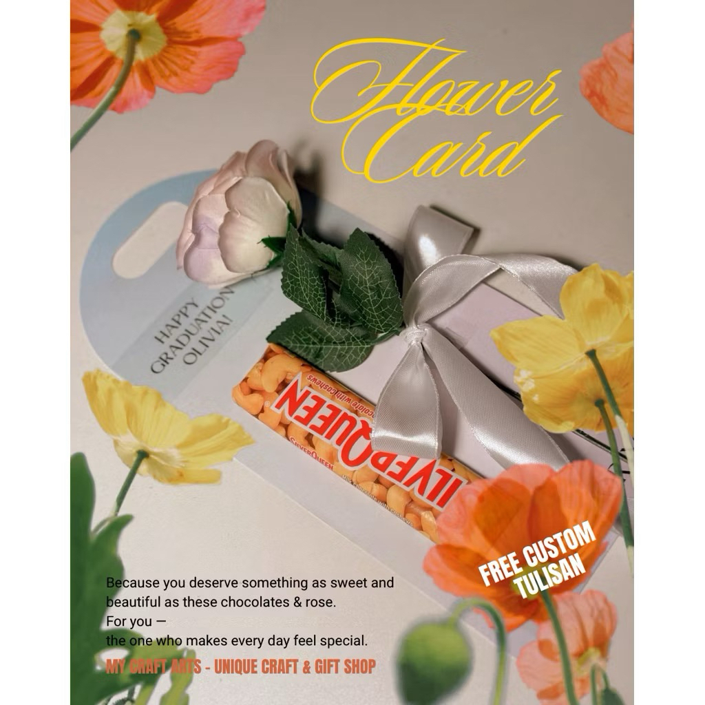 Flower Card - Kartu Bunga Mawar dan Coklat Hadiah Wisuda Sempro Murah - Kadoku Store Bandung
