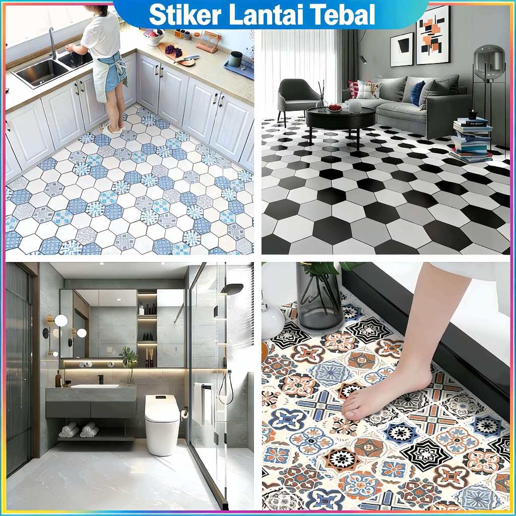 Stiker Lantai Tebal Kramik Kamar Mandi Anti Air Dapur Tahan Kotor Toilet Anti Selip Balkon Anti Lici