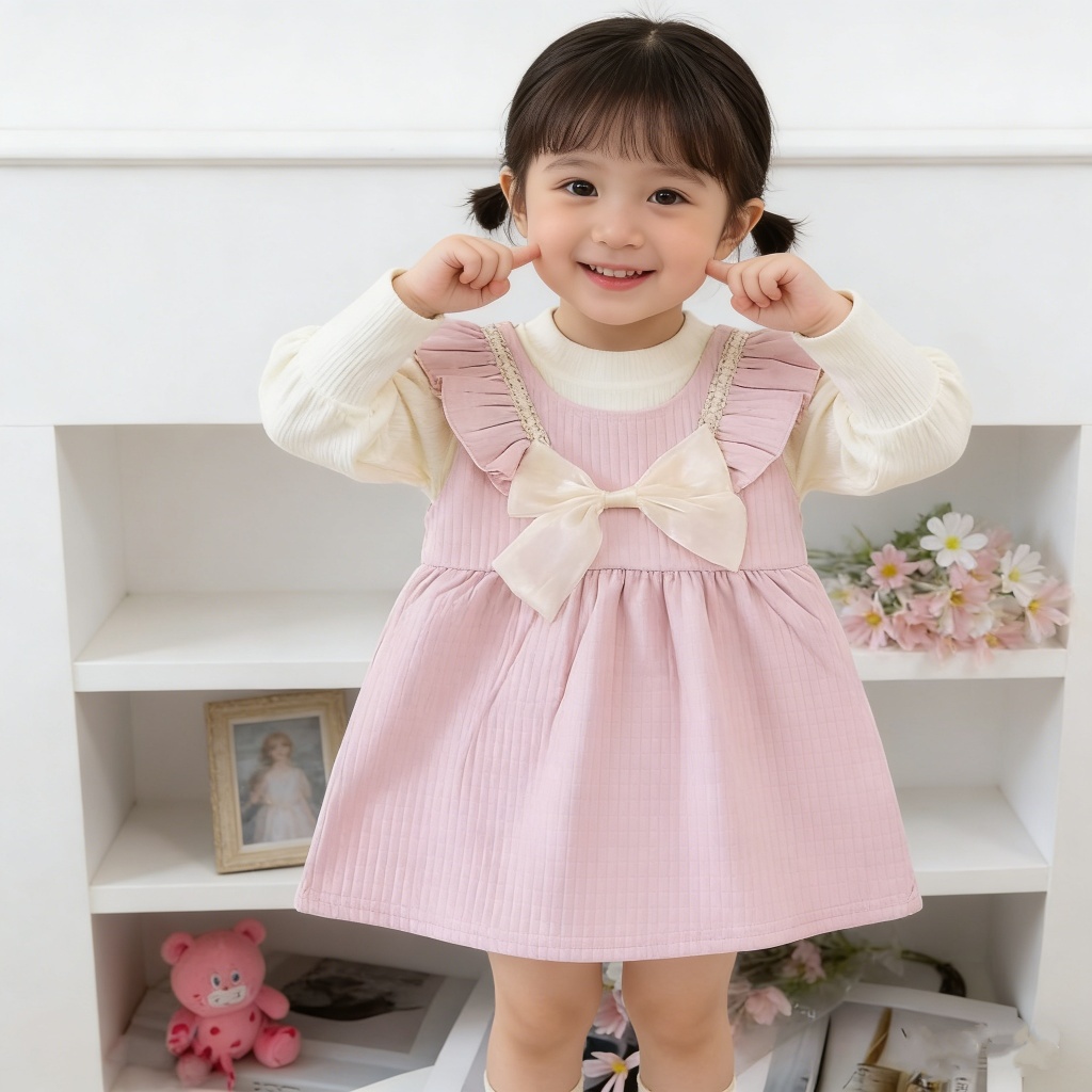 SENZO Gaun Anak Perempuan 0-3 Tahun Baju Bayi Lucu Pita Besar Lengan Panjang - Baju Bayi Perempuan I