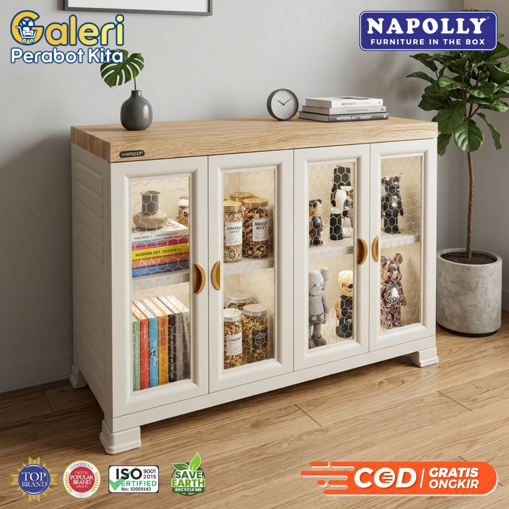 Napoli Bufet TV Plastik 4 pintu | Rak TV | Meja TV Ruang Tamu  | Meja Dapur Napolly MIDIFET 23" - 4.