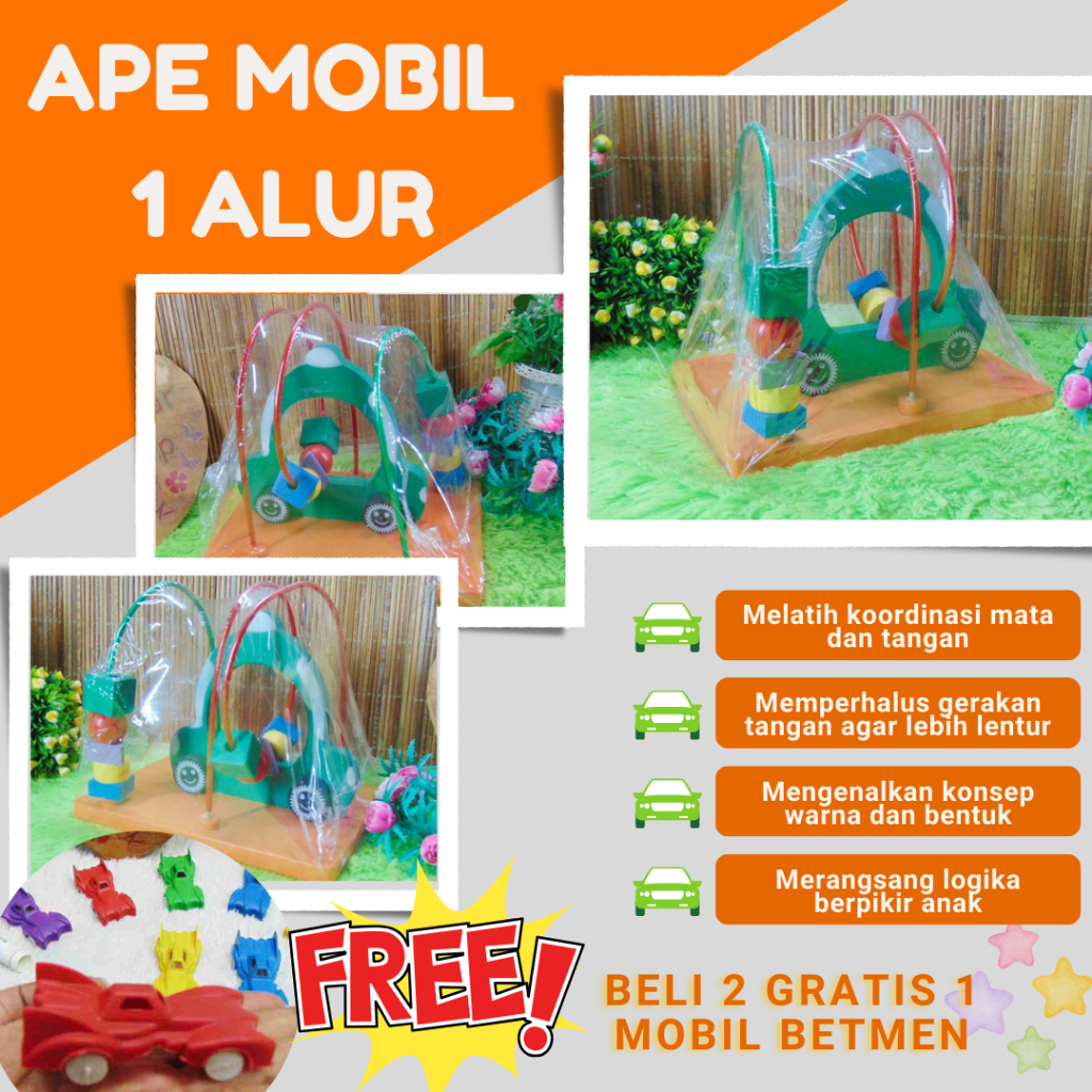 [BELI 2 GRATIS 1 MOBIL BETMEN] APE-1ALUR-CAR Alat Permainan Edukatif Motorik halus  kawat 1 alur Mob
