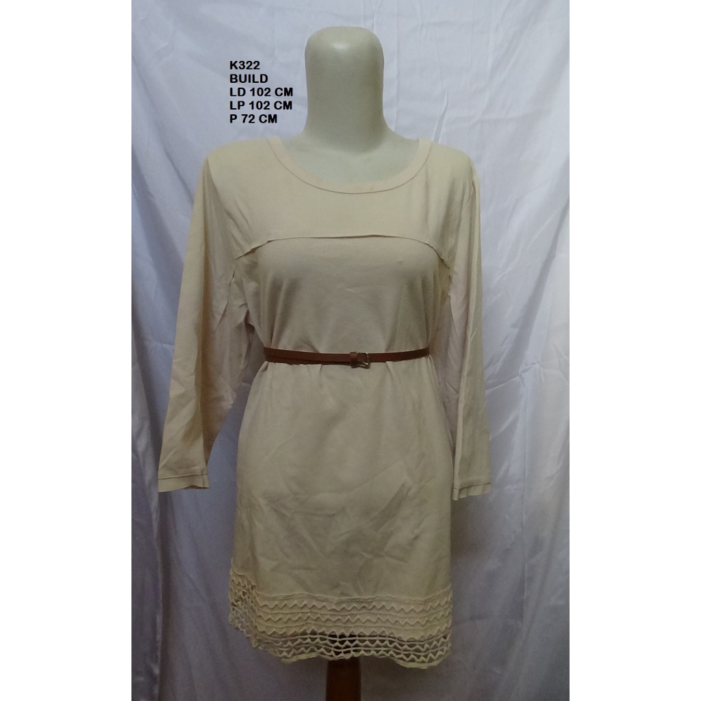 BUILD K322 - Tunik Kaos Wanita Krem dengan Bordir Eyelet Mewah