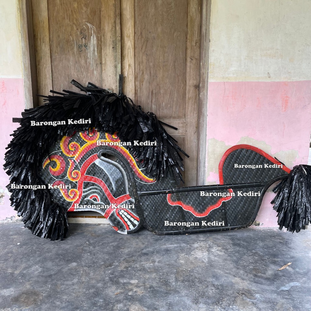 Barongan Kediri Kuda Pentas Tali Gebang Ukuran 100 Rambut Lebat Hitam