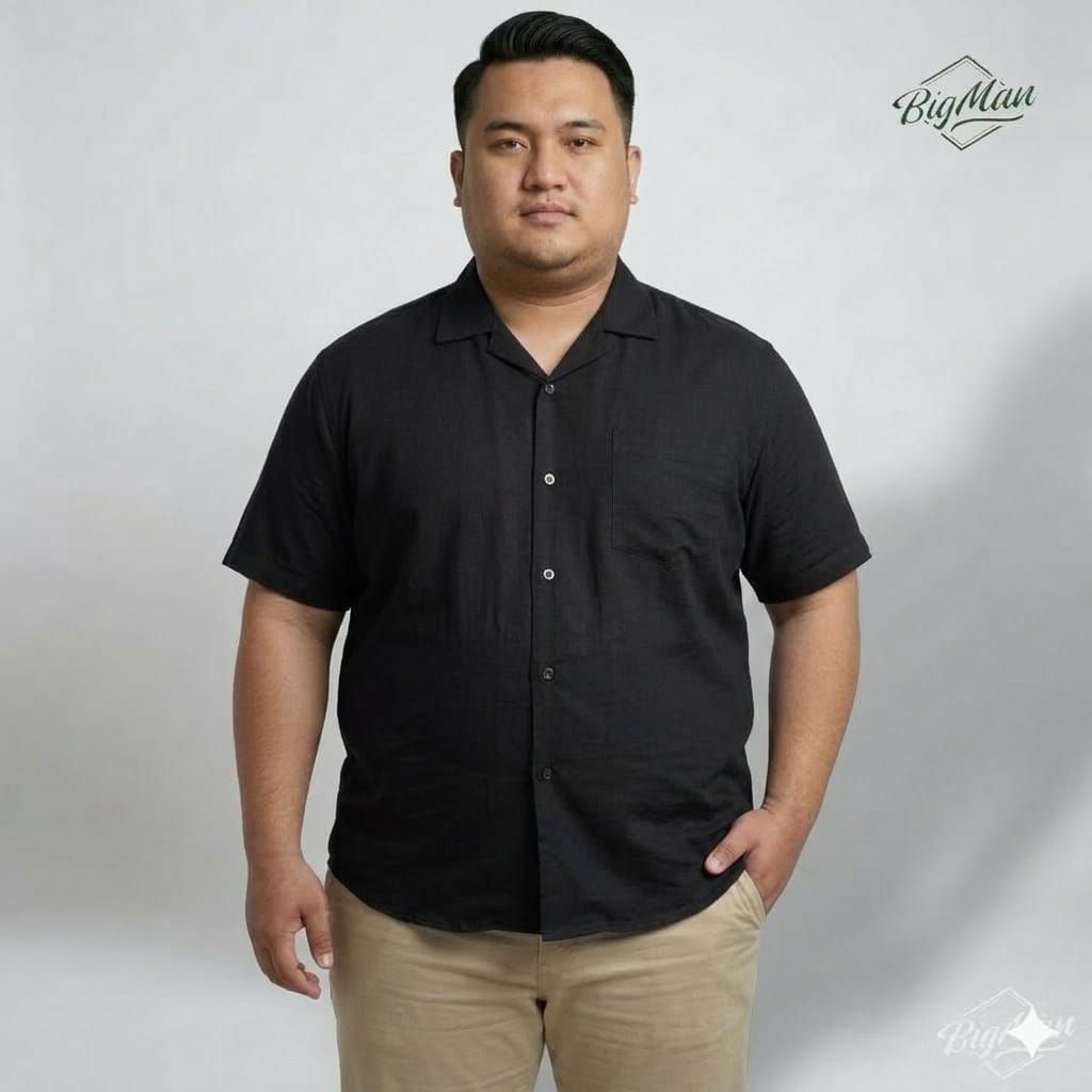 Kemeja Rayon Viscose Pria Big Size Lengan Pendek Jumbo 2XL - 9XL Baju Kemeja Pantai Polos Adem Nyama