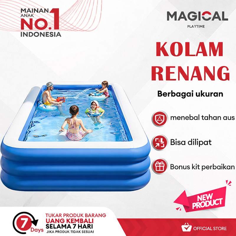 MAGICAL PLAYTIME Kolam Renang Anak Tebal Anti Slip Aman Bayi Kolam Pompa Keluarga Mainan Air Outdoor