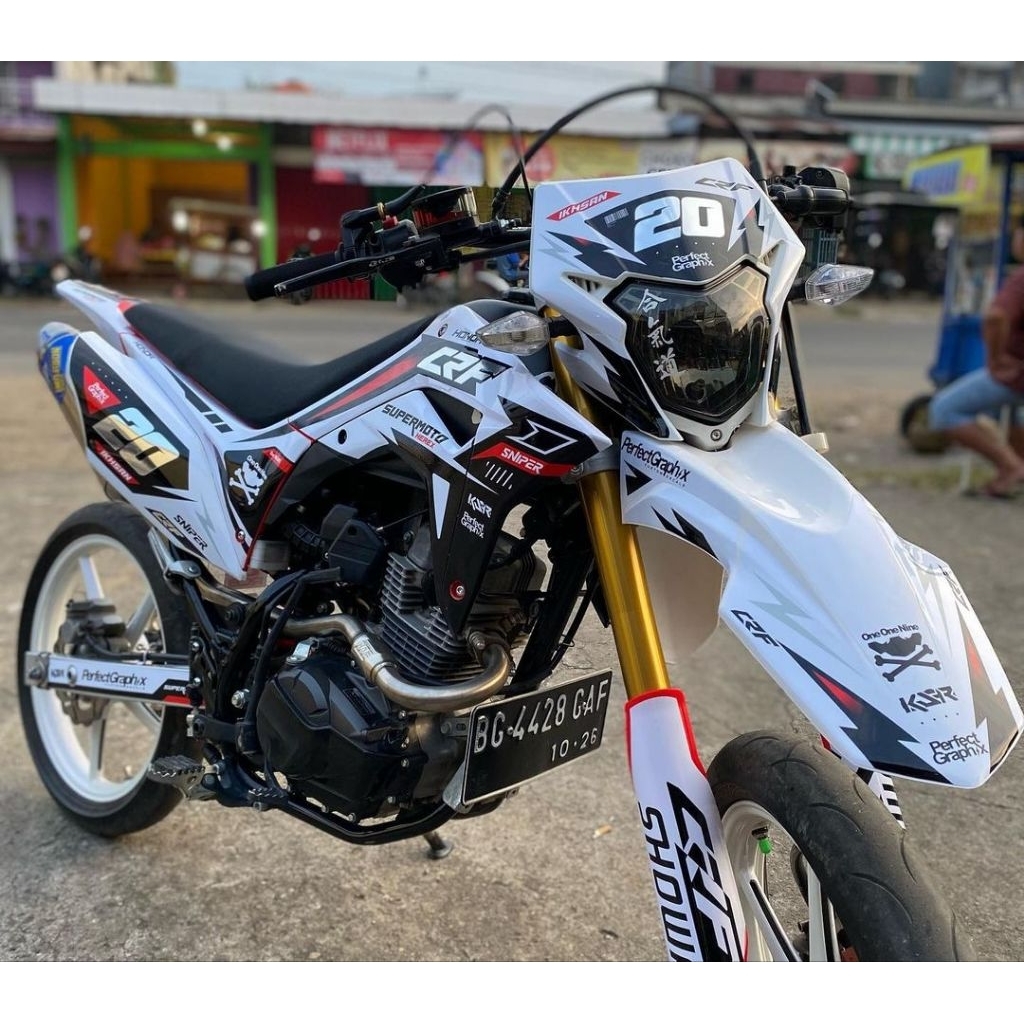 DECALS STIKER MOTOR CRF WARNA PUTIH BEBAS COSTUM NAMA DAN NOMOR