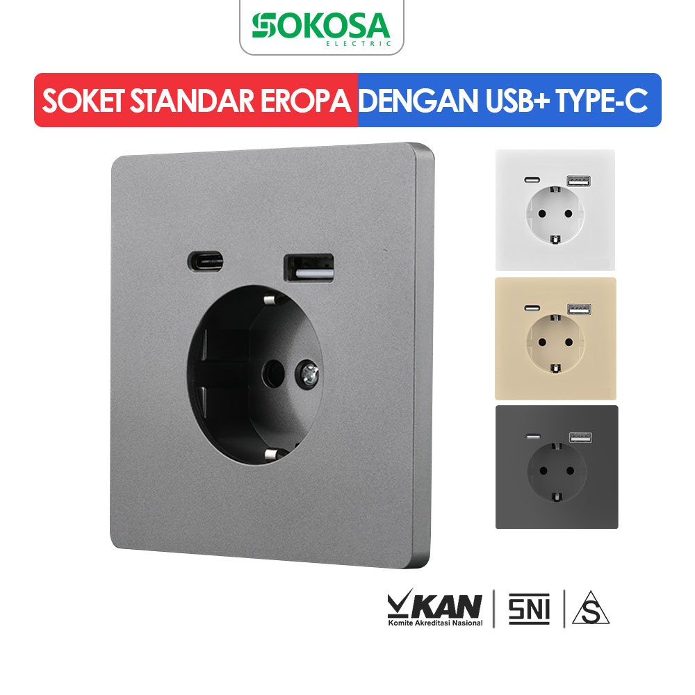 SOKOSA Saklar stop kontak Saklar dinding aesthetic Soket standar eropa Stop kontak usb Stopkontak