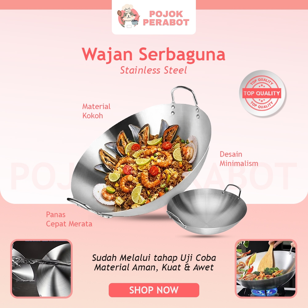 Wajan Stainless Kuali Penggorengan Stainless 555 Premium Dengan Pegangan Stainless Anti Lengket