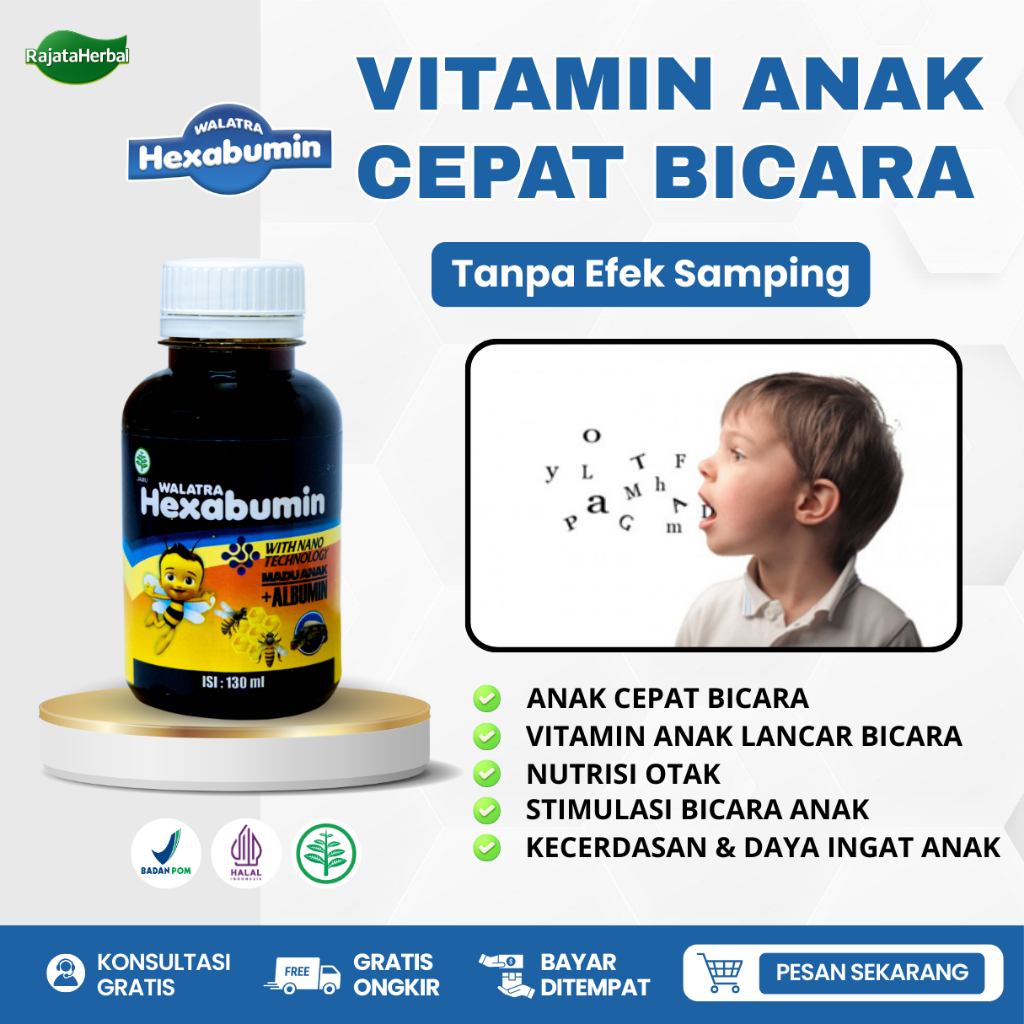Hexabumin Vitamin Anak Cepat Bicara - Madu Anak Telat Bicara - Nutrisi Otak Stimulasi Bicara Anak