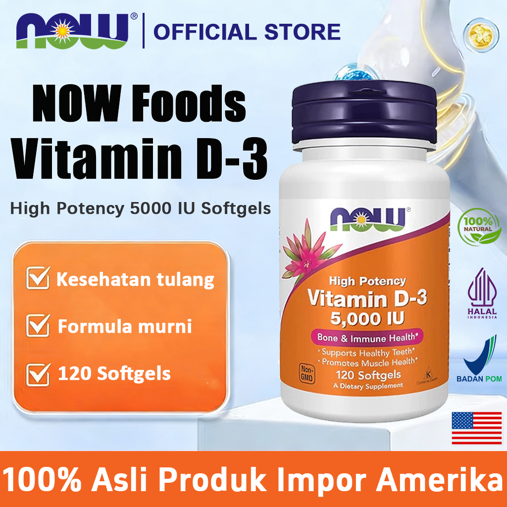 Now Vitamin D3 5000iu Suplemen Vitamin Kesehatan Tulang dan Imunitas 120 Softgels[NEW][100%Impor asl