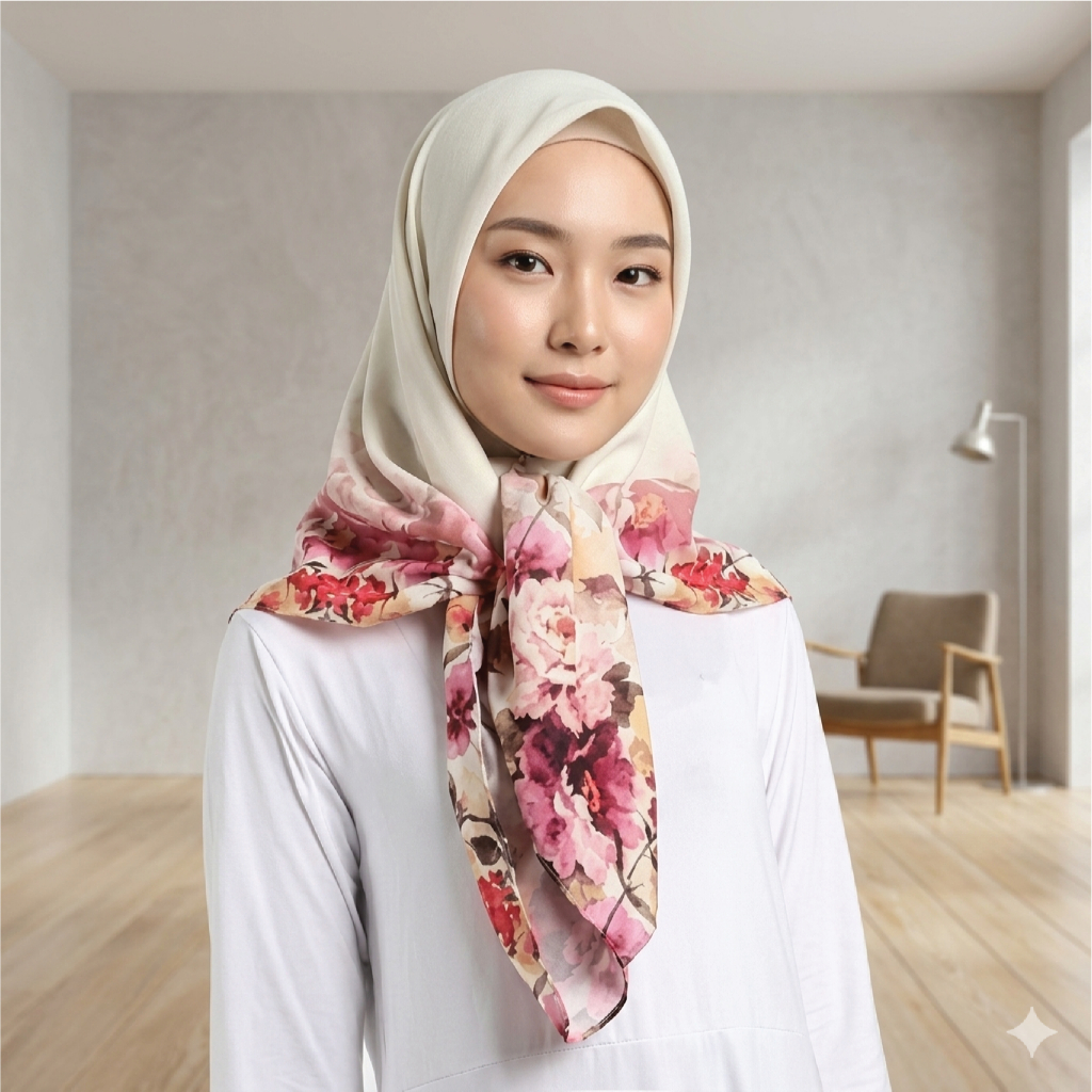 Elzatta Kerudung Segi Empat Kaila Lizella Motif Bunga