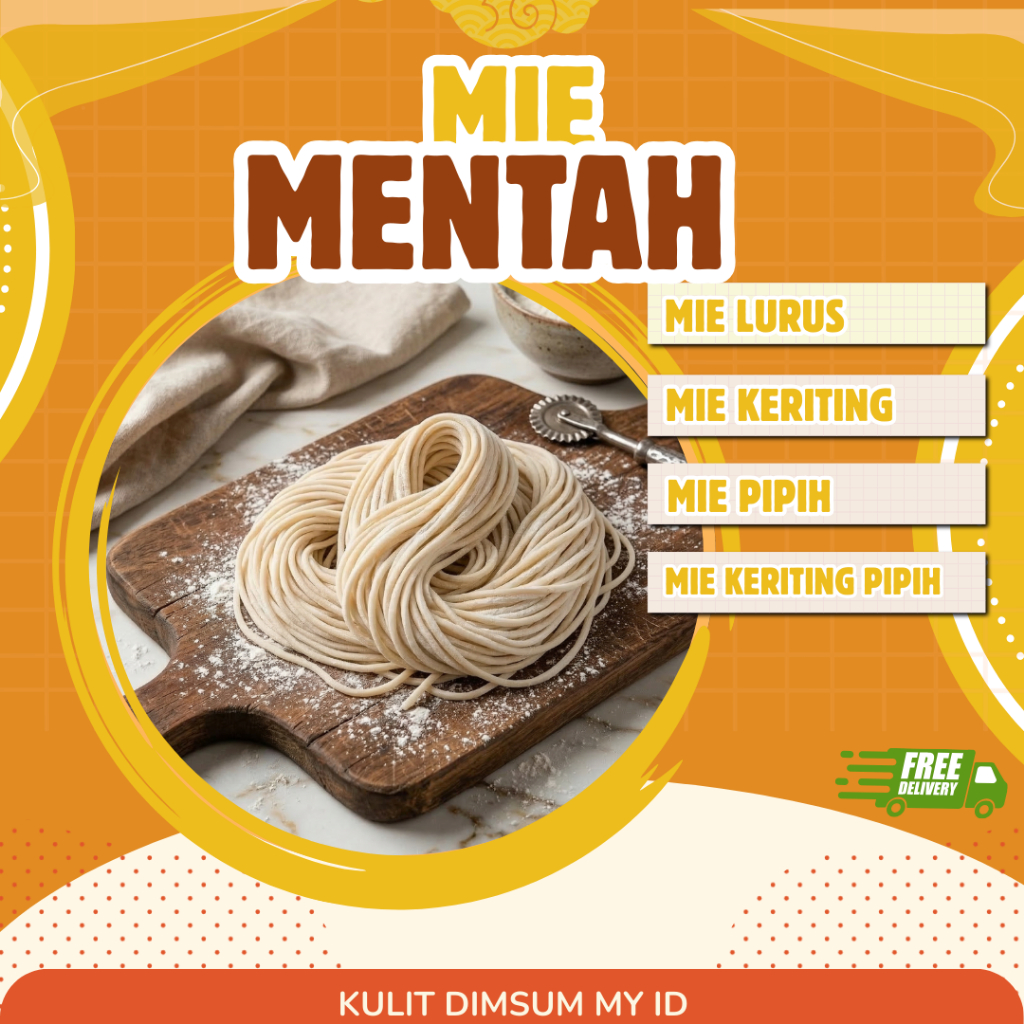 Mie Basah Frozen 1kg – Tekstur Kenyal untuk Ayam, Yamin, Bakmi, Ramen, Pilih Gepeng/Keriting