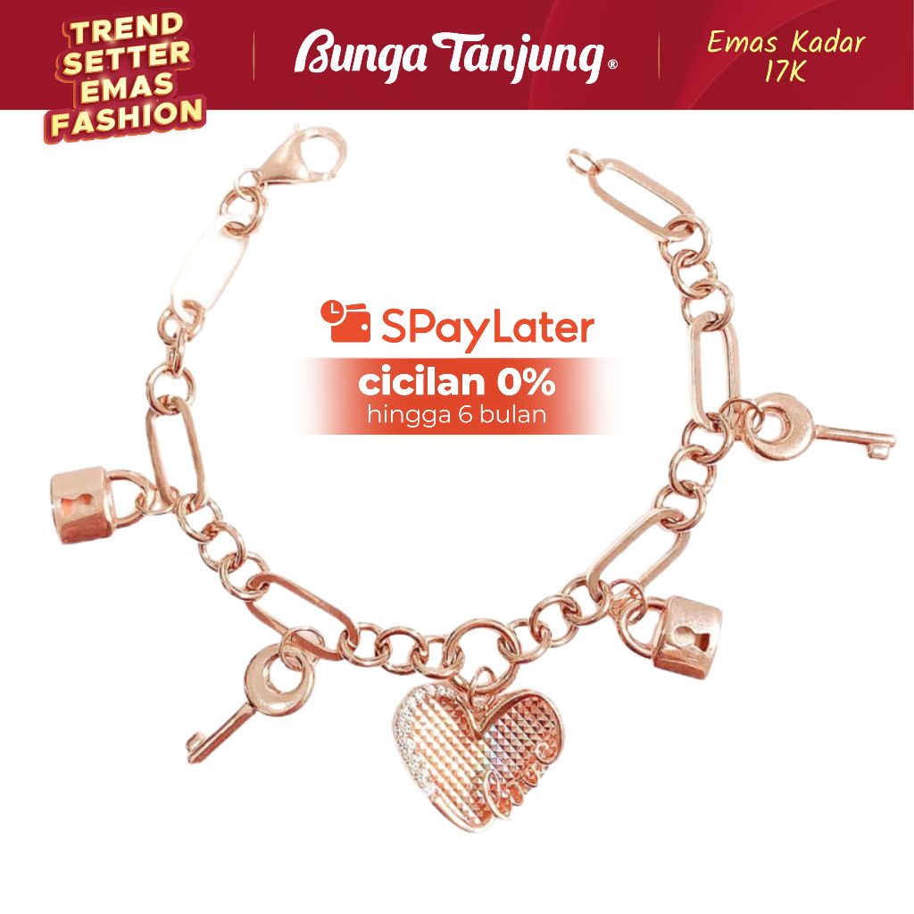 GELANG PAPERCLIP HATI HOLOGRAM KUNCI GEMBOK - EMAS 17K - BUNGA TANJUNG GOLD