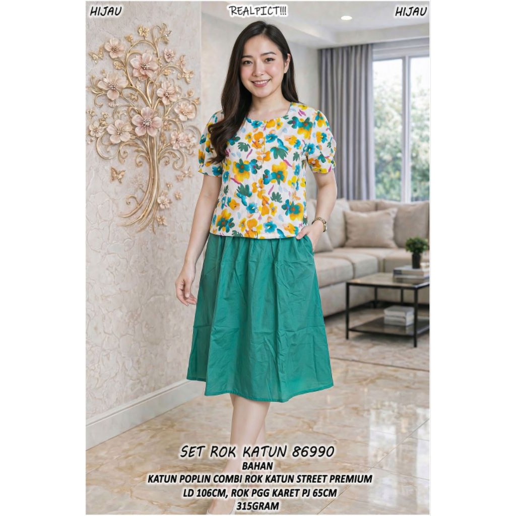 86990 SET ROK KATUN MOTIF BUNGA LD 106CM / SETELAN ROK VIRAL BUNGA