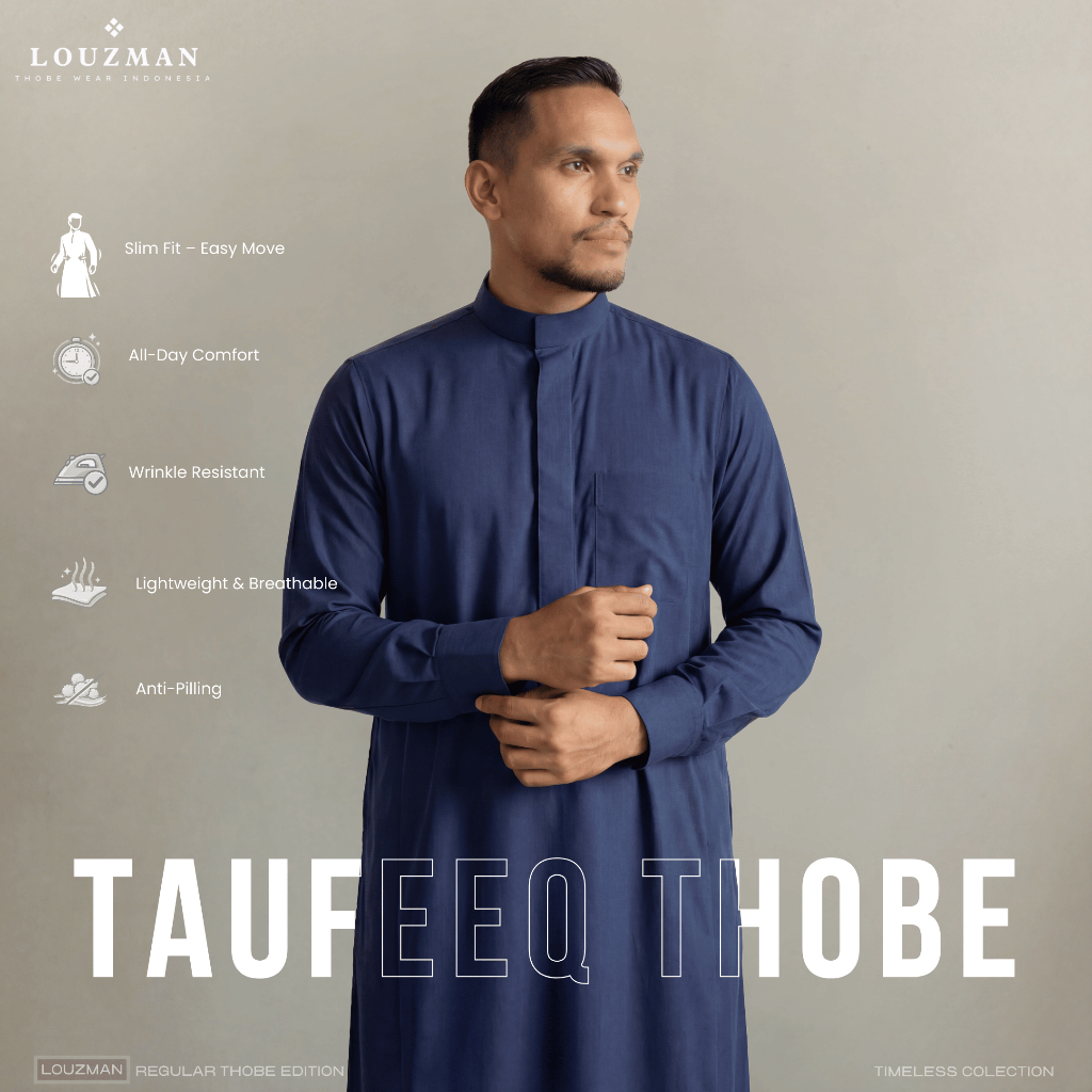 Louzman Taufeeq Thobe Zipper / Tub / Gamis Zipper / Jubah Slimfit Dewasa