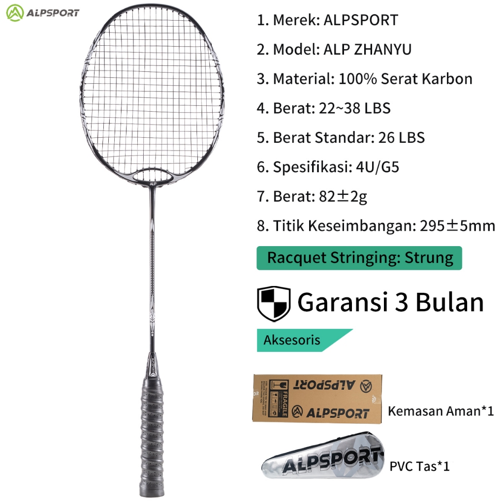 ALPSPORT ZHANYU Power Lock + Rangka Penahan Angin 32LBS 4U G5 Raket BuluTangkis100% Desain Asli T800
