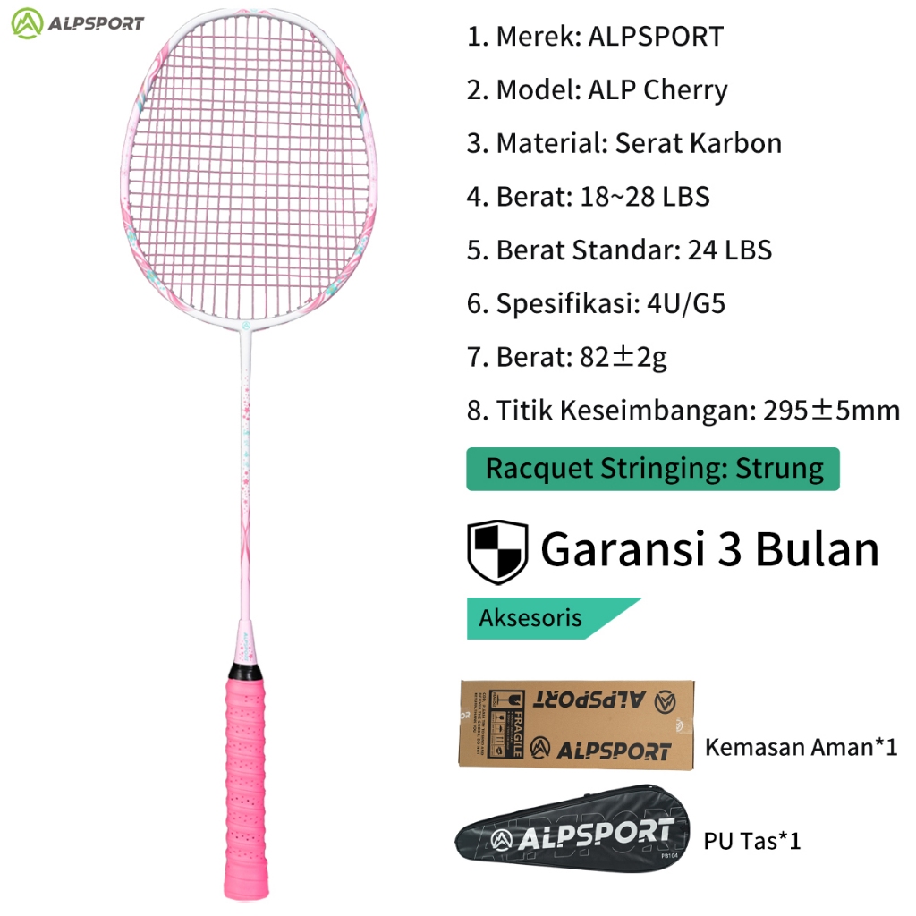 ALPSPORT New Cherry Badminton Racket 100% Serat Karbon Penuh Desain Asli Model Dewi Desain Asli untu