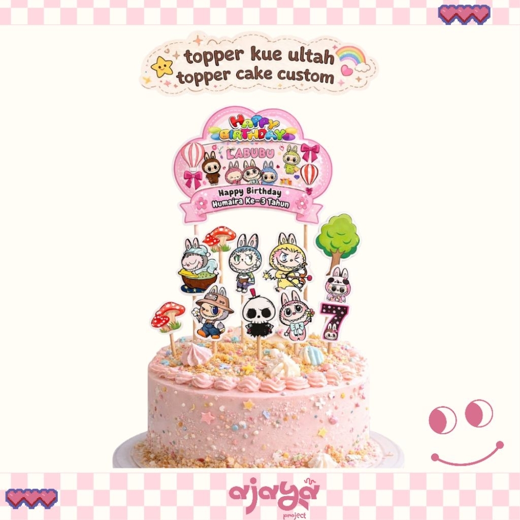 Topper Labubu Custom / Topper Cake Labubu Custom / Topper Kue Ultah Custom Anak / Topper Kue Ultah N