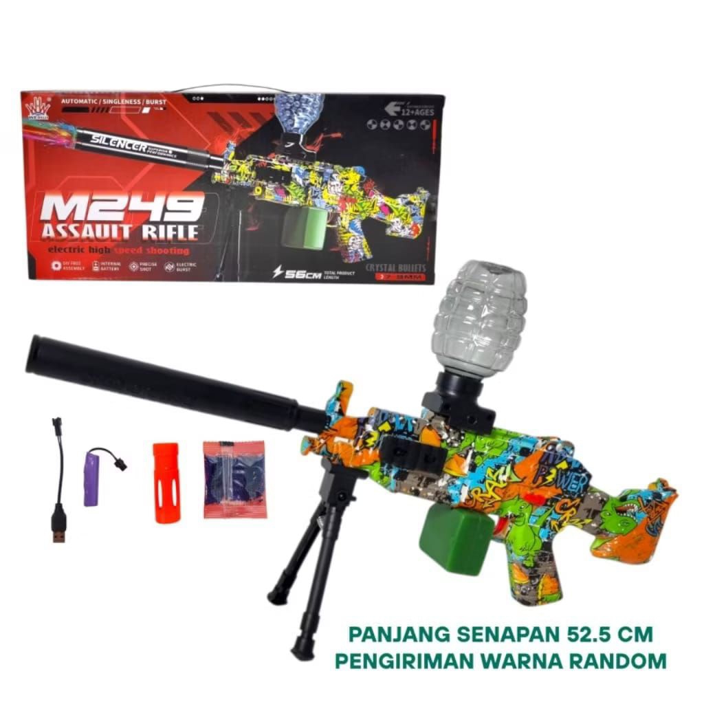 mainan gel blaster high speed electrik crystal pellet gun M249 GUN gel ball