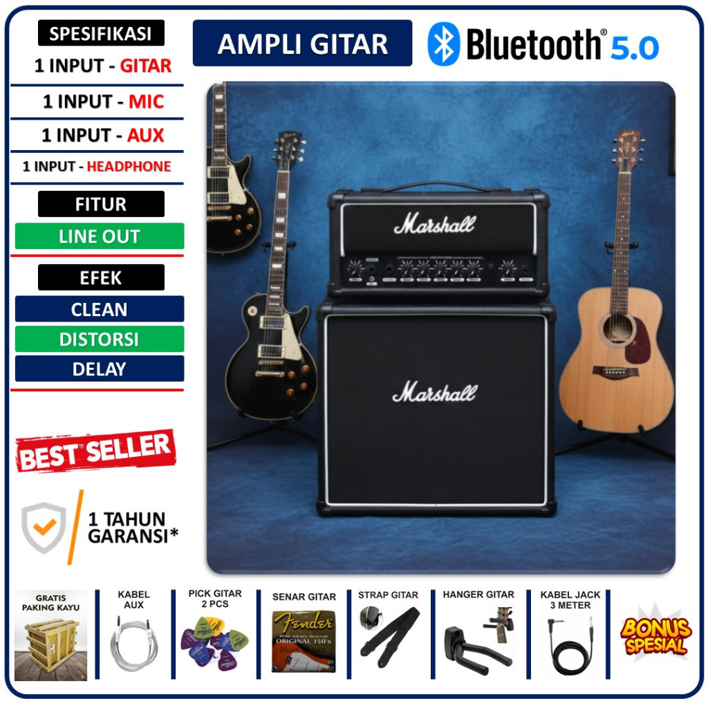 Ampli gitar & bass 10 inch head cabinet 3 input plus bluetooth bisa untuk karaoke ada efek gitar dis