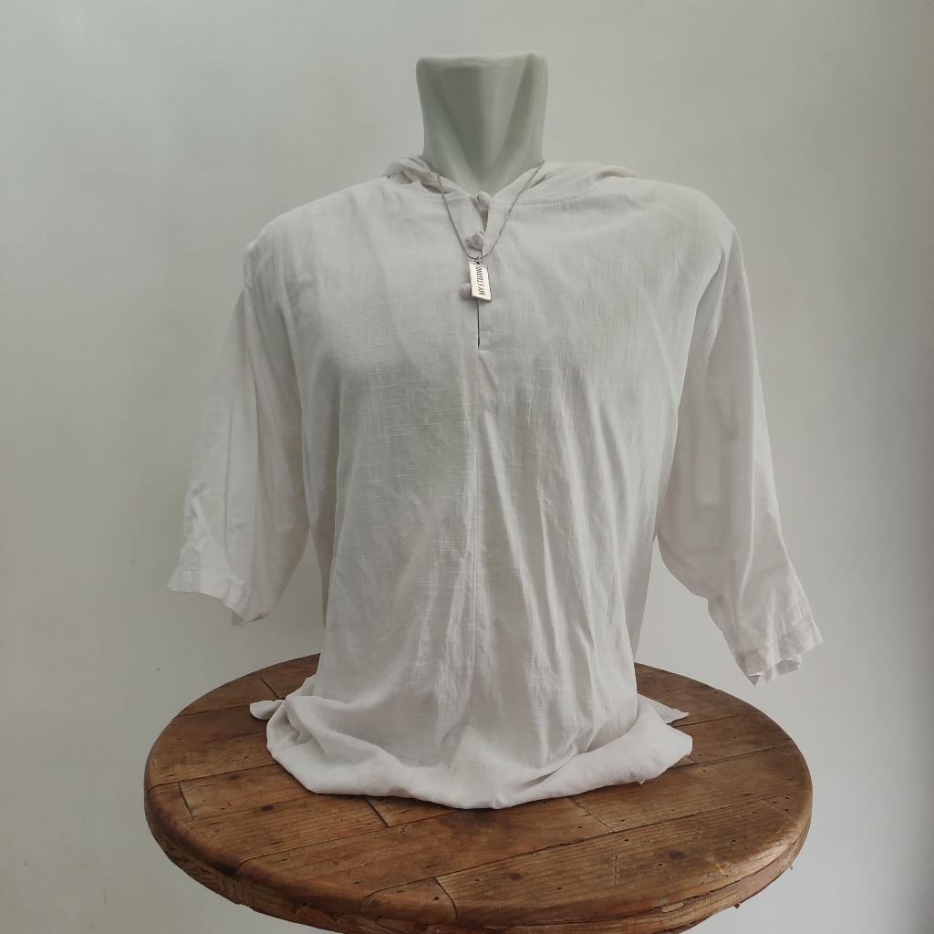 Hoodie Pria Incerun Putih Polos Kancing Sanghai Bahan Linen Adem 2XL (AVPBZ050)