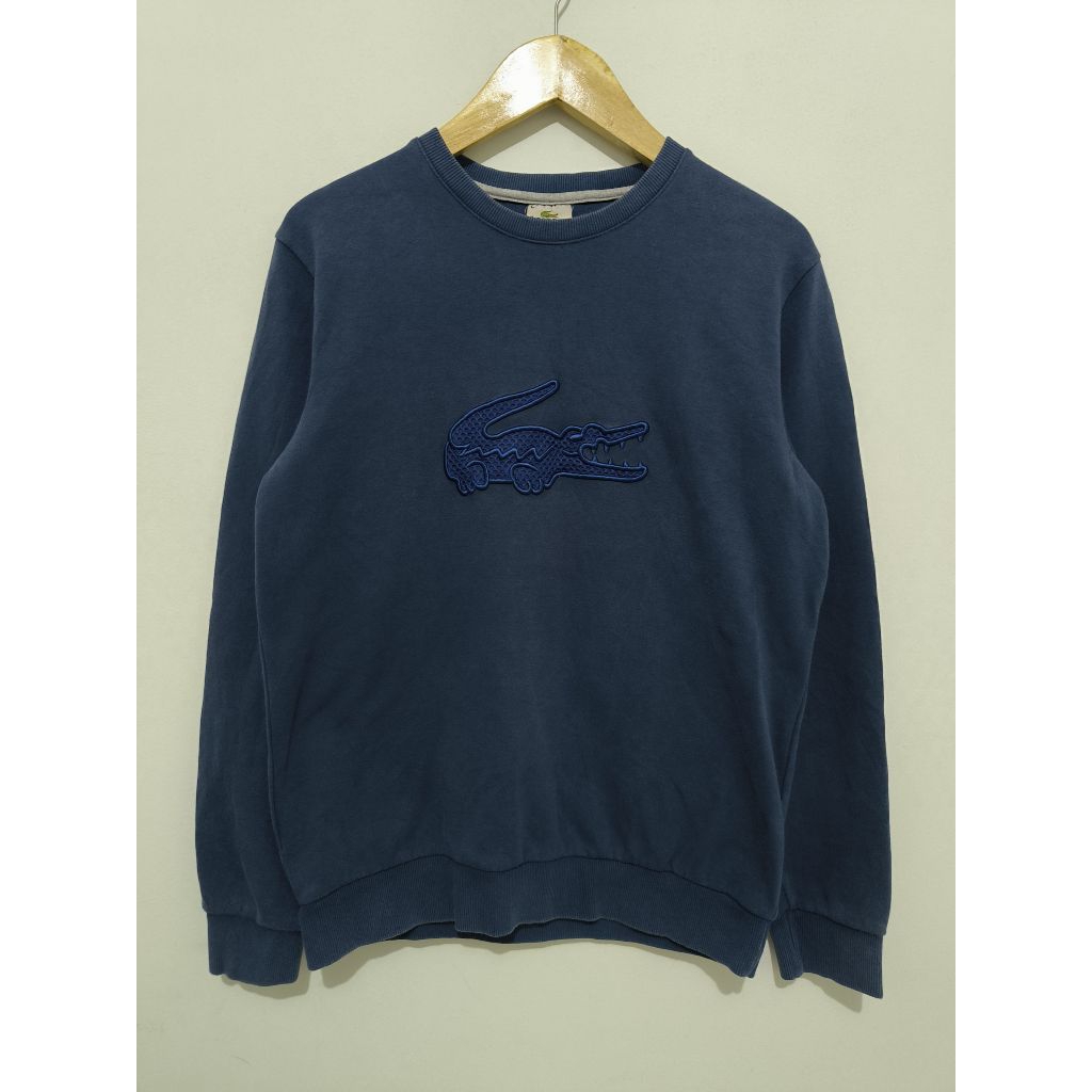 Sweater Crewneck Lacoste Big Logo Blue Washed size L