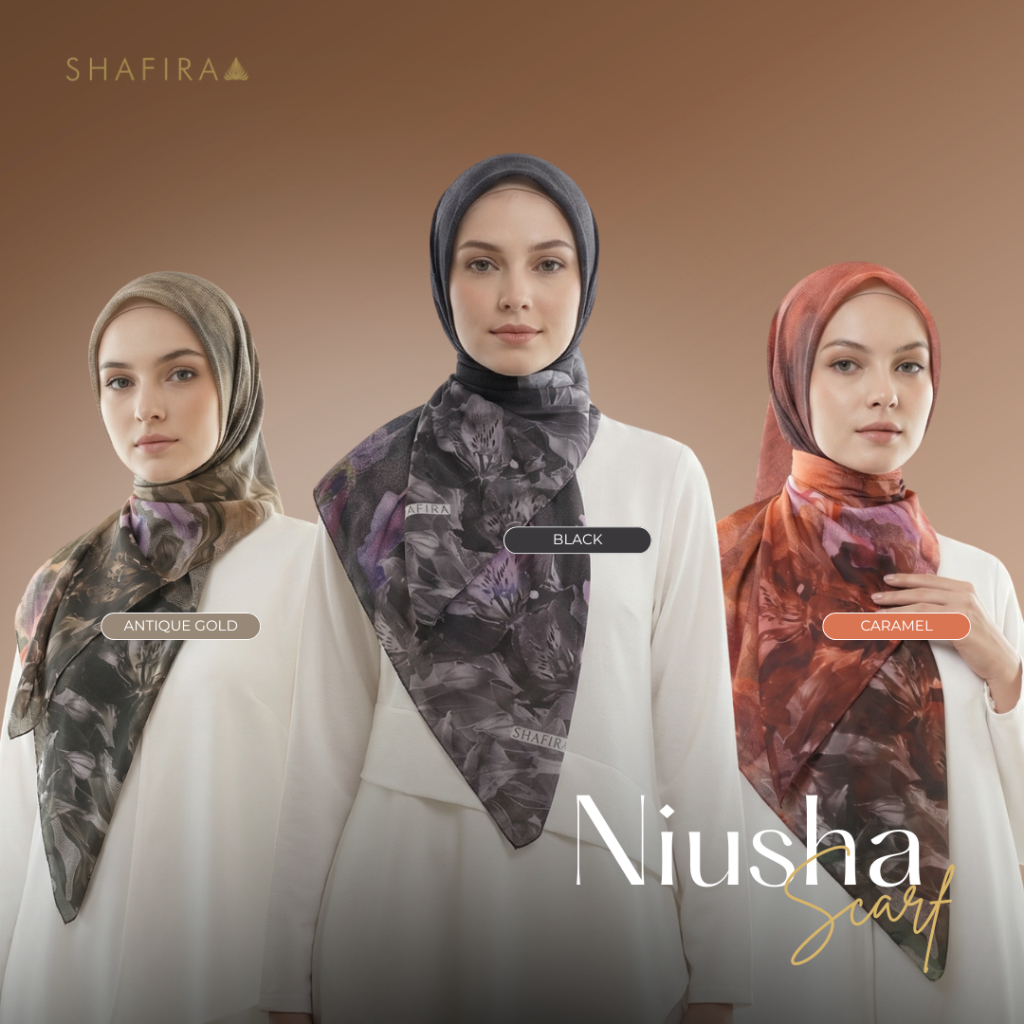 Shafira - Niusha Scarf - Hijab Segi Empat Motif - Bahan Voal