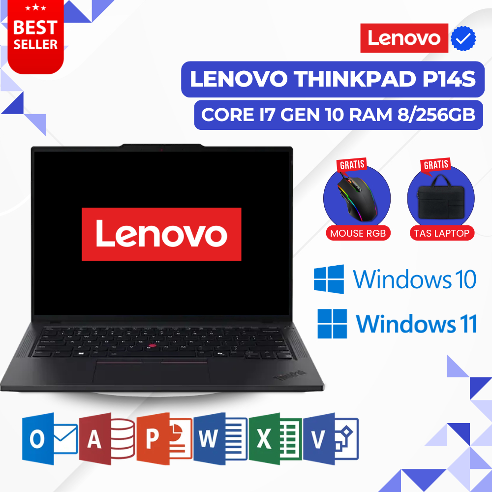 LaptopLenovo Thinkpad P14S Core i7 Gen 10 P14S  Ryzen 7 Ram 8/256GB - Laptop Thinkpad Second Murah