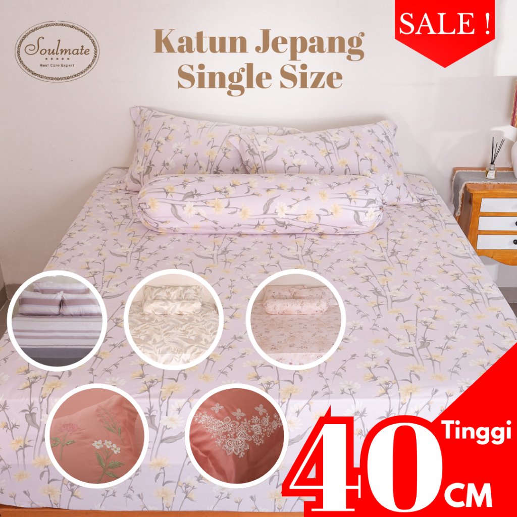 [SALE] Soulmate Sprei Katun Jepang Single Size 120x200 Tinggi 40cm
